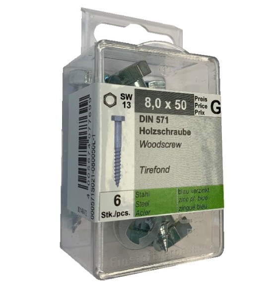 6 Stück Sechskant Holzschrauben 8,0 x 50 DIN 571