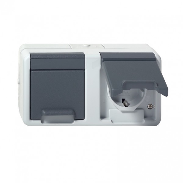 Gira Feuchtraum IP44 2-fach Steckdose wgr mit Klappdeckel 478130