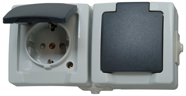 Kopp 2-fach Steckdose waagerecht Aufputz IP44 grau 137056002