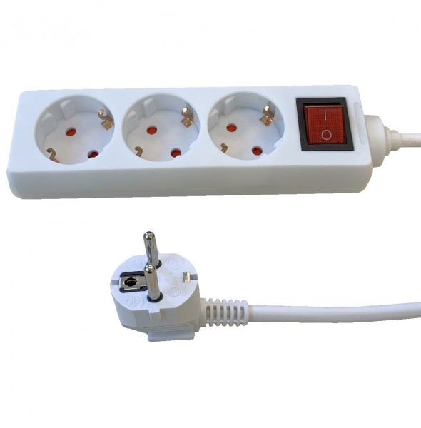 Tischsteckdose Steckdosenleiste 3m 3-fach weiss mit Schalter
