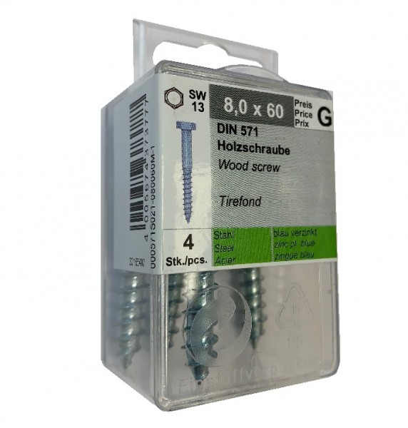 4 Stück Sechskant Holzschrauben 8,0 x 60 DIN 571