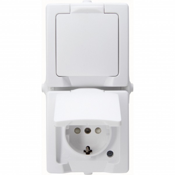 Kopp NAUTIC – Aus-/Wechselschalter-Steckdosenkombination, senkrecht, Aufputz IP44 Farbe: arktisweiß