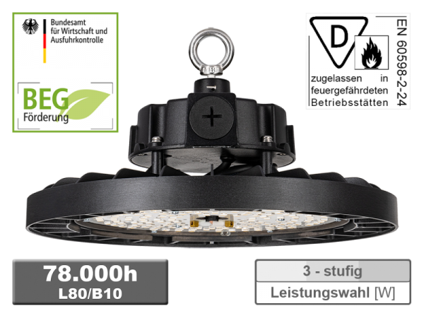 LED Hallenstrahler MW-185 80W/120W/150W 4.000K 3 Leistungsstufen einstellbar