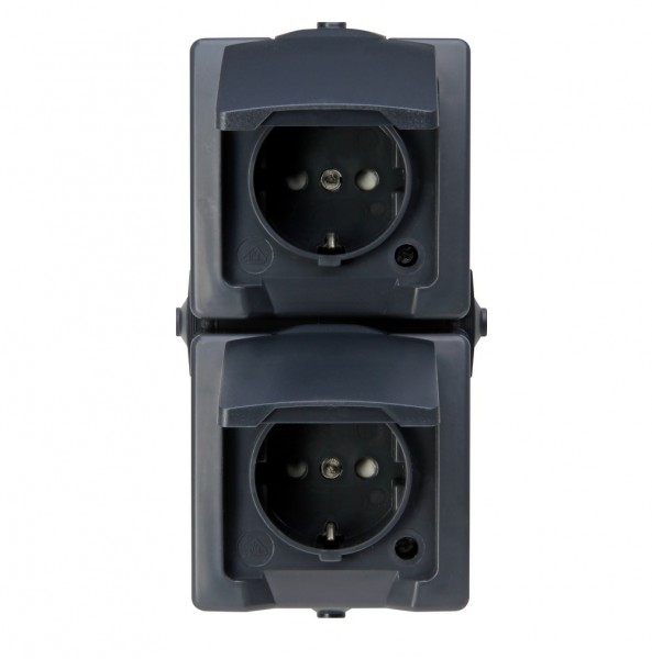 Kopp 2-fach Steckdose senkrecht Aufputz IP44 anthrazit 136915009