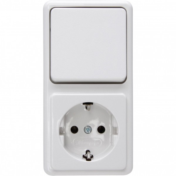 Kopp STANDARD – Aus-/Wechselschalter-Steckdosenkombination, Farbe: arktisweiß Aufputz IP20