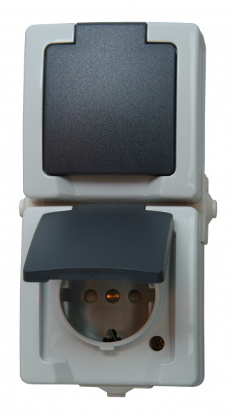Kopp 2-fach Steckdose senkrecht Aufputz IP44 grau 136956008