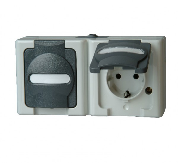 Kopp BLUE ELECTRIC 2-fach Steckdose WGR AP FR IP44 grau 131256002