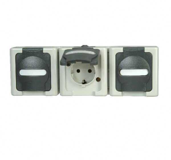 Kopp BLUE ELECTRIC 3-fach Steckdose AP FR IP44 grau 131356005