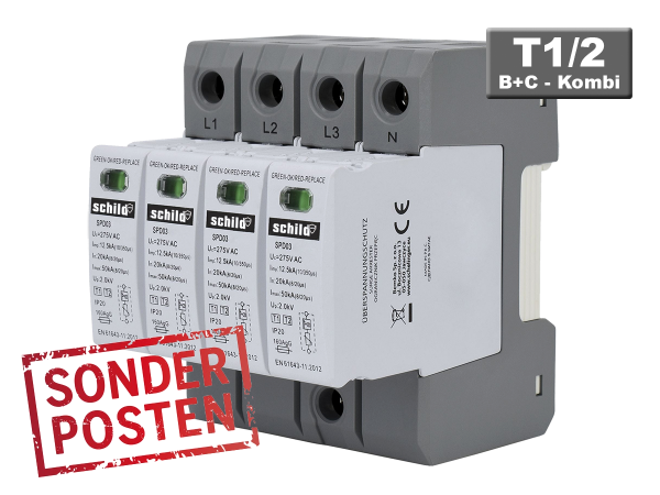 Hutschienenableiter B+C (T1+T2) 4+0 für TNS/TT-Net