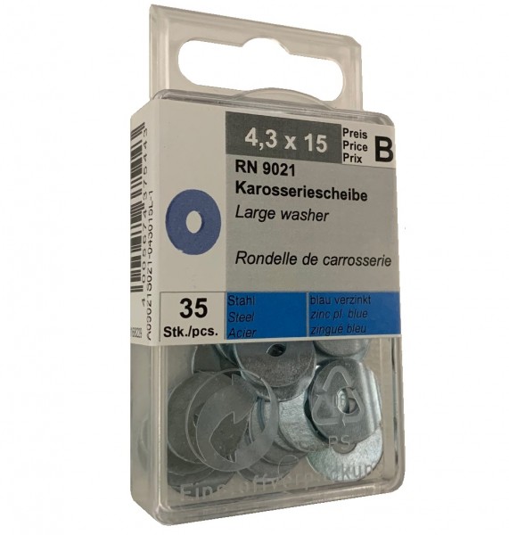 35 Stück Karosseriescheibe 4,3 x 15 RN9021