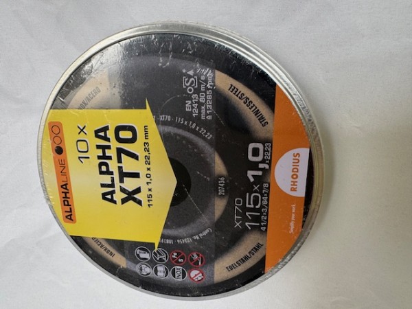10 Stück Rhodius Trennscheiben XT 70 ALPHA 115 x 1,0 x 22,23 mm