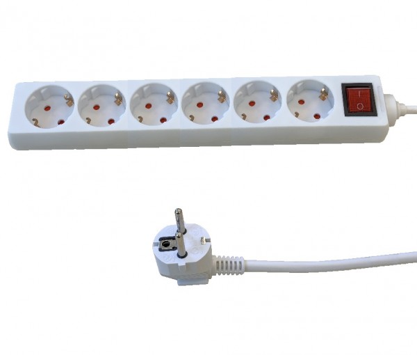 Tischsteckdose Steckdosenleiste 1,4m 6-fach weiss mit Schalter