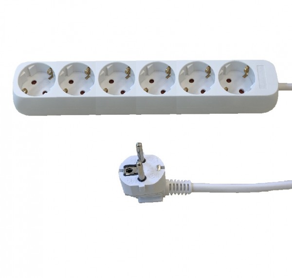 Tischsteckdose Steckdosenleiste 3m 6-fach weiss ohne Schalter