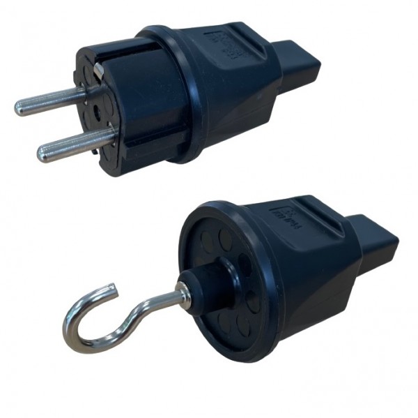 Illu Set Stecker & Endstück mit Haken für Lichterkette Illukabel H05RNH2-F 2x1,5